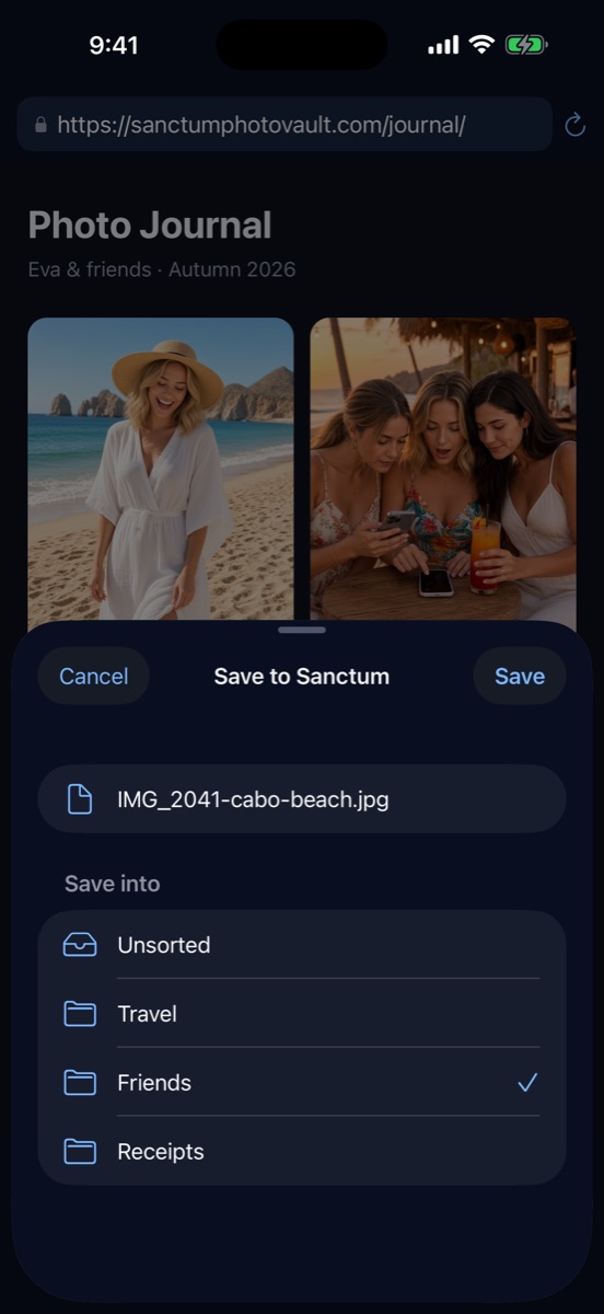 The private browser saving a picture into the vault